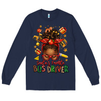 Navy santas favorite school bus driver afro messy bun Long Sleeve Tee - texasbilliewilder