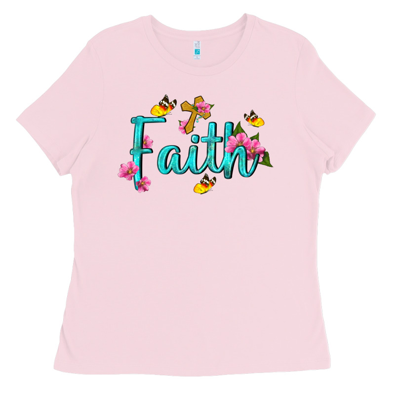 Faith With Flower And Butterfly Ladies Tee by NancyCooperArtShop | Teevron