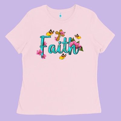 Faith With Flower And Butterfly Ladies Tee Designed By Nancycooperartshop