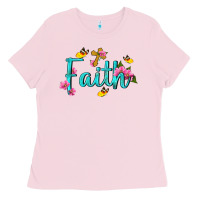 Bubblegum Pink faith with flower and butterfly Ladies Tee - NancyCooperArtShop