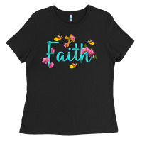 Black faith with flower and butterfly Ladies Tee - NancyCooperArtShop