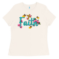 Faith With Flower And Butterfly Ladies Tee | Teevron