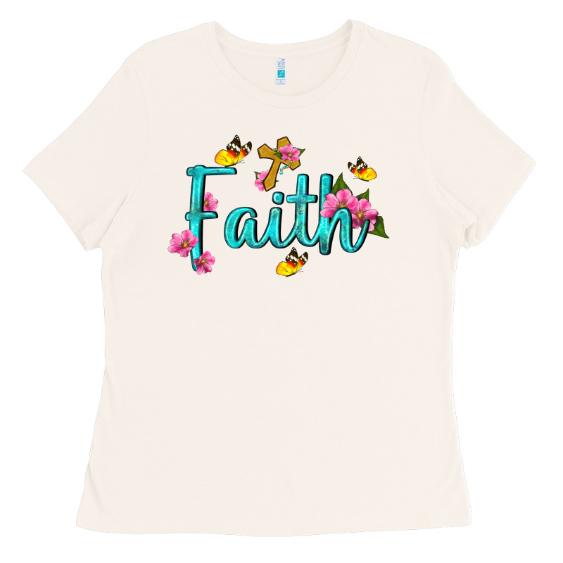 Faith With Flower And Butterfly Ladies Tee by NancyCooperArtShop | Teevron