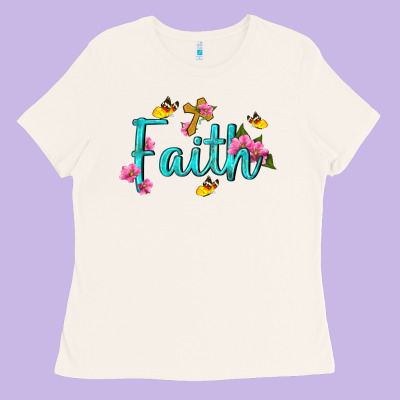 Faith With Flower And Butterfly Ladies Tee Designed By Nancycooperartshop