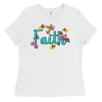 White faith with flower and butterfly Ladies Tee - NancyCooperArtShop