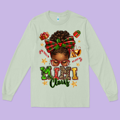 Mimi Claus Afro Messy Bun Long Sleeve Tee Designed By Texasbilliewilder