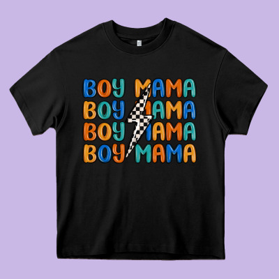 Boy Mama Lightning Bolt Heavy Core Tee Designed By Maliassmallbusiness