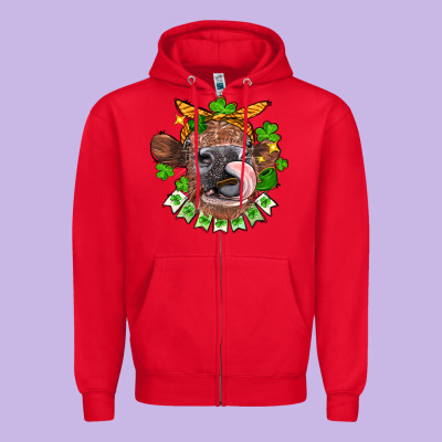 St. Patrick's Day Cow Zipper Hoodie Designed By Fadigitalartstudio