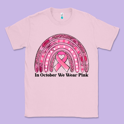In October We Wear Pink Breast Cancer Awareness Rainbow Classic Tee Designed By Jasminsmagicworld