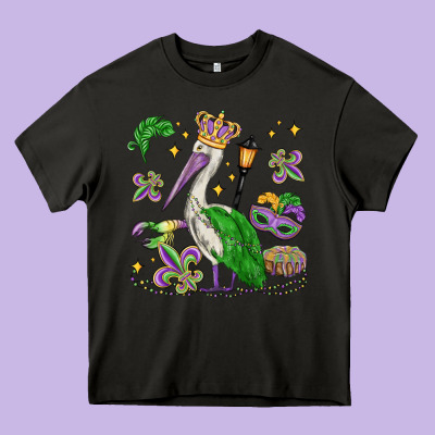 Mardi Gras Pelican Heavy Core Tee Designed By Maliassmallbusiness