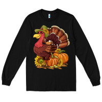 Black Thanksgiving turkey with pumpkin and sunflower Long Sleeve Tee - NancyCooperArtShop