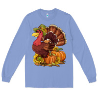 Colony Blue Thanksgiving turkey with pumpkin and sunflower Long Sleeve Tee - NancyCooperArtShop