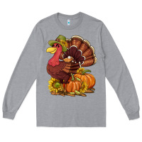 Heather Grey Thanksgiving turkey with pumpkin and sunflower Long Sleeve Tee - NancyCooperArtShop