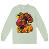 Matcha Thanksgiving turkey with pumpkin and sunflower Long Sleeve Tee - NancyCooperArtShop
