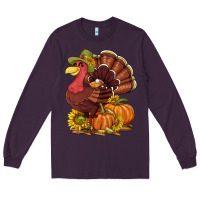 Plum Thanksgiving turkey with pumpkin and sunflower Long Sleeve Tee - NancyCooperArtShop
