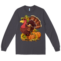 Smoke Thanksgiving turkey with pumpkin and sunflower Long Sleeve Tee - NancyCooperArtShop