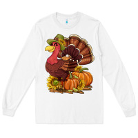 Thanksgiving Turkey With Pumpkin And Sunflower Long Sleeve Tee | Teevron