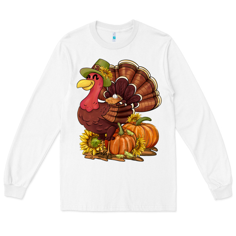 Thanksgiving Turkey With Pumpkin And Sunflower Long Sleeve Tee by NancyCooperArtShop | Teevron