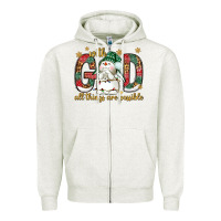 Oatmeal Heather with god all things are possible with snowman bbs Zipper Hoodie - BundleAndBundleShop