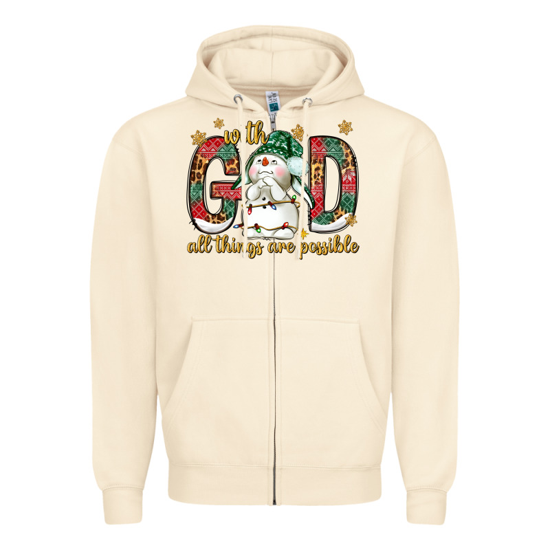 With God All Things Are Possible With Snowman Bbs Zipper Hoodie by BundleAndBundleShop | Teevron