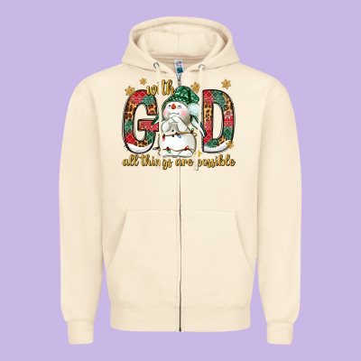 With God All Things Are Possible With Snowman Bbs Zipper Hoodie Designed By Bundleandbundleshop
