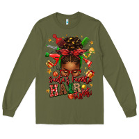 Army Green santas favorite hair stylist afro messy bun Long Sleeve Tee - texasbilliewilder