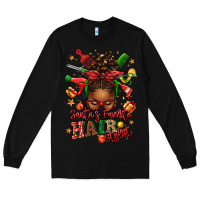 Black santas favorite hair stylist afro messy bun Long Sleeve Tee - texasbilliewilder