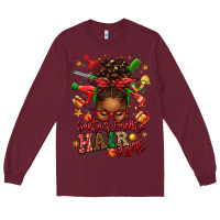 Burgundy santas favorite hair stylist afro messy bun Long Sleeve Tee - texasbilliewilder