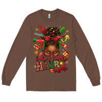Chestnut santas favorite hair stylist afro messy bun Long Sleeve Tee - texasbilliewilder