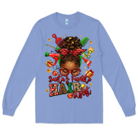Colony Blue santas favorite hair stylist afro messy bun Long Sleeve Tee - texasbilliewilder