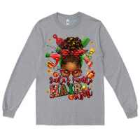 Heather Grey santas favorite hair stylist afro messy bun Long Sleeve Tee - texasbilliewilder
