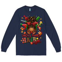 Navy santas favorite hair stylist afro messy bun Long Sleeve Tee - texasbilliewilder