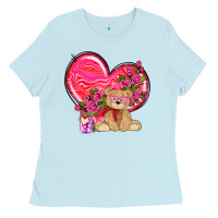 Baby Blue valentines heart with bear Ladies Tee - NancyCooperArtShop