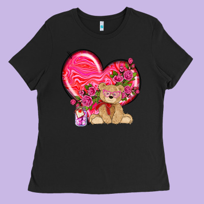 Valentines Heart With Bear Ladies Tee Designed By Nancycooperartshop