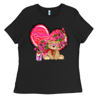 Black valentines heart with bear Ladies Tee - NancyCooperArtShop