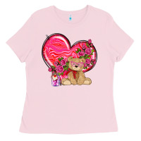 Bubblegum Pink valentines heart with bear Ladies Tee - NancyCooperArtShop