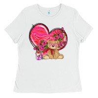 White valentines heart with bear Ladies Tee - NancyCooperArtShop