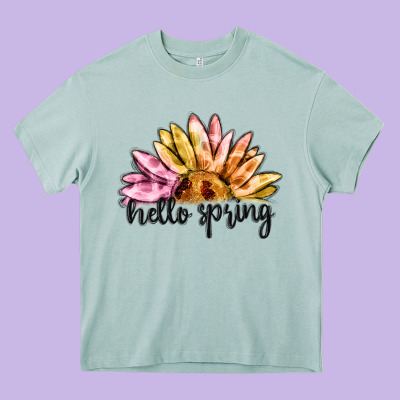 Hello Spring Heavy Core Tee Designed By Maliassmallbusiness