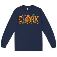 Navy Personalized Thanksgiving Long Sleeve Tee - NancyCooperArtShop