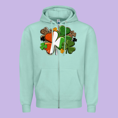 Irish Flag Shamrock St. Patricks Day Zipper Hoodie Designed By Fadigitalartstudio