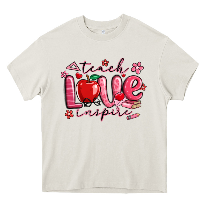 Teach Love Inspire Valentines Day Heavy Core Tee by MaliasSmallBusiness | Teevron