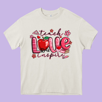 Teach Love Inspire Valentines Day Heavy Core Tee Designed By Maliassmallbusiness