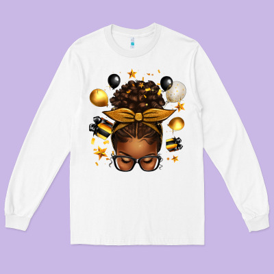 New Year's Eve Afro Messy Bun Long Sleeve Tee Designed By Texasbilliewilder