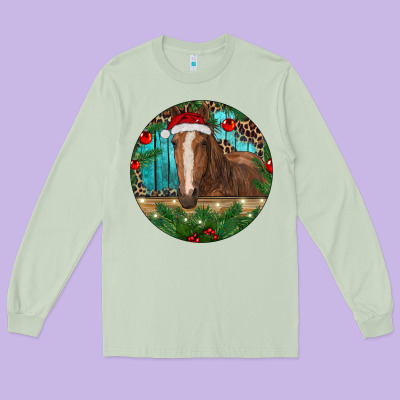 Brown Horse Christmas Long Sleeve Tee Designed By Ranaportraitstore