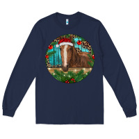 Navy Brown Horse Christmas Long Sleeve Tee - RanaPortraitStore