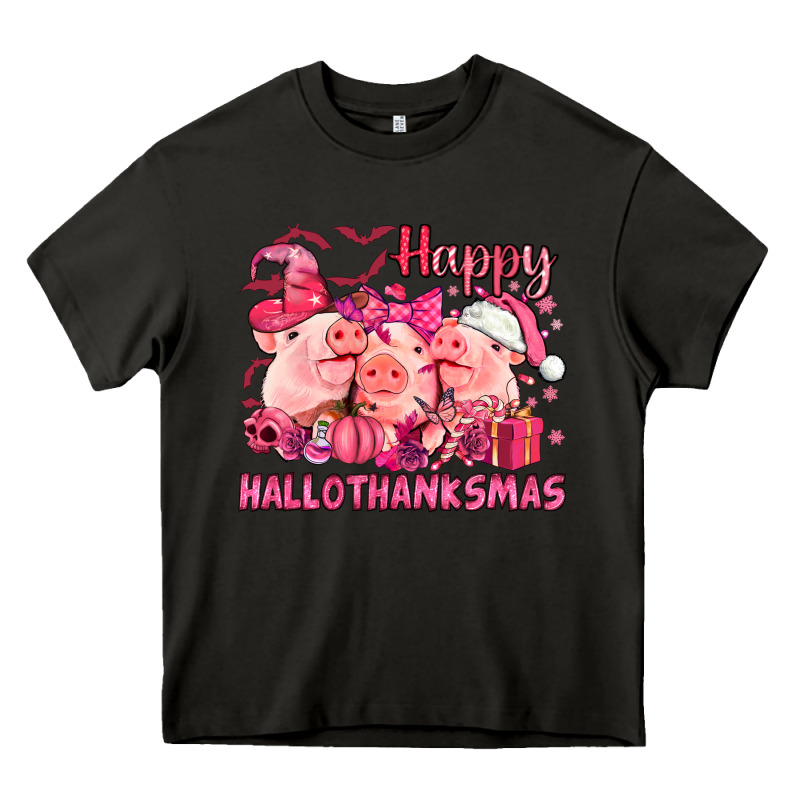 Happy Hallothanksmas Pigs Pink Heavy Core Tee by NancyCooperArtShop | Teevron