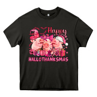 Asphalt Happy Hallothanksmas Pigs pink Heavy Core Tee - NancyCooperArtShop