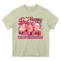 Mossy Happy Hallothanksmas Pigs pink Heavy Core Tee - NancyCooperArtShop