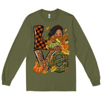 Army Green Love Fall with afro woman Long Sleeve Tee - NancyCooperArtShop
