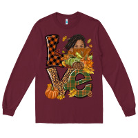 Burgundy Love Fall with afro woman Long Sleeve Tee - NancyCooperArtShop